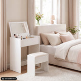 Miroir de Maquillage Glamdesk en blanc avec tabouret assorti de hjh LIVING (image générée par IA)