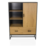 Armoire de bureau AMIO H couleur chêne noir avec deux tiroirs, une porte et des niches ouvertes de hjh LIVING – vue à 360° (vue de face 0°)