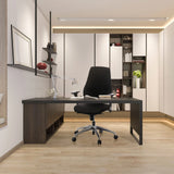 Siège de bureau de qualité professionnelle PRO-TEC 200 en noir avec piètement à roulettes à un bureau sombre en télétravail de hjh OFFICE