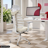 Siège de bureau professionnel ERGO LINE W Salted Caramel, revêtement tissu et structure blanche de hjh OFFICE (image générée par IA)