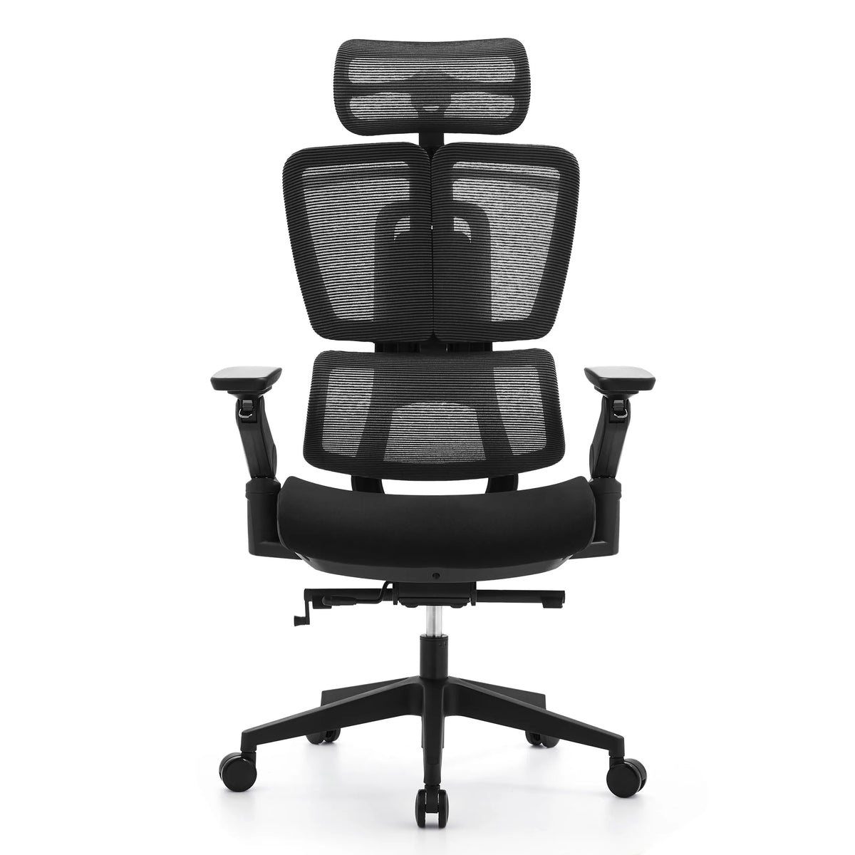 Siège de bureau de qualité professionnelle Ergo U2 Flex3 noir avec dossier en maille, accoudoirs et piètement à cinq roulettes de hjh OFFICE – vue à 360° (vue de face 0°)