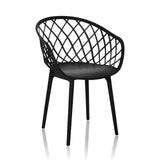 Schwarzer Schalenstuhl BEGIO B mit gitterförmiger Rückenlehne und vier Beinen von hjh OFFICE – 360-Grad-Ansicht (schräge Frontansicht 30°)