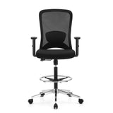 Chaise de travail Top Work 44 noire avec dossier en maille, repose-pieds et base à cinq roulettes de hjh OFFICE – vue à 360° (vue de face 0°)