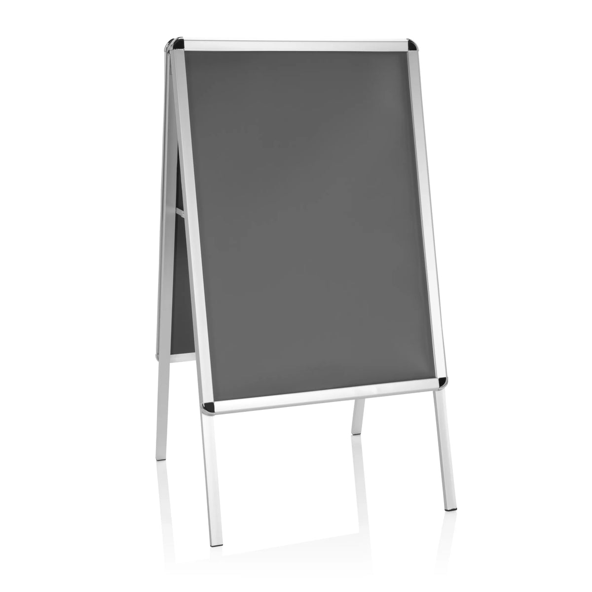 Support d'affiche AGENDA II gris avec cadre en aluminium et deux pieds de support de hjh OFFICE – vue à 360° (vue de face 20°)