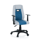 Chaise pivotante pour des enfants KIDDY EXTRA gris-bleu avec accoudoirs et base à cinq roulettes de hjh OFFICE – vue à 360° (vue de face 20°)