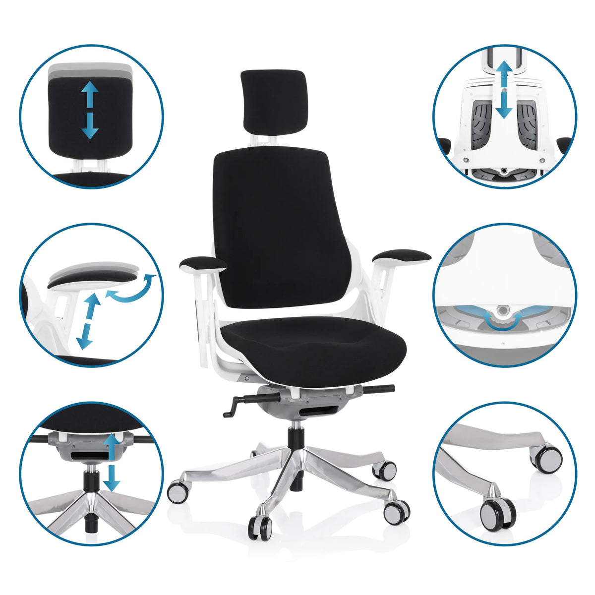 Différentes options de réglage du Siège de bureau de qualité professionnelle SPEKTRE en tissu noir de hjh OFFICE