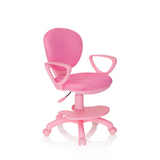Chaise pivotante pour des enfants KID COLOUR rose avec accoudoirs et base à cinq roulettes de hjh OFFICE – vue à 360° (vue de trois quarts avant 40°)