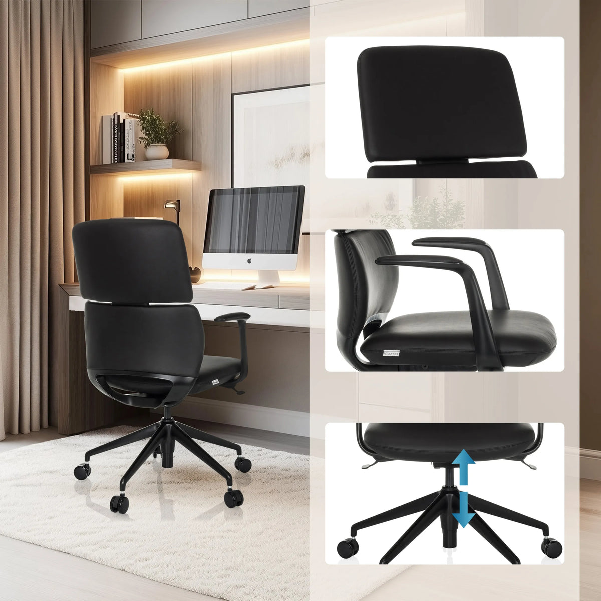 Siège de bureau de qualité professionnelle ATMOS DESIGNER noir avec hauteur d'assise, accoudoirs et appui-tête réglables de hjh OFFICE
