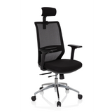 Siège de bureau de qualité professionnelle PROFONDO PRO noir, dossier maille, appui-tête et base à roulettes de hjh OFFICE – vue à 360° (vue de trois quarts avant 40°)