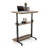 Bureau assis-debout WORKSTATION II en noir et noyer avec deux étagères de rangement et roulettes de hjh OFFICE