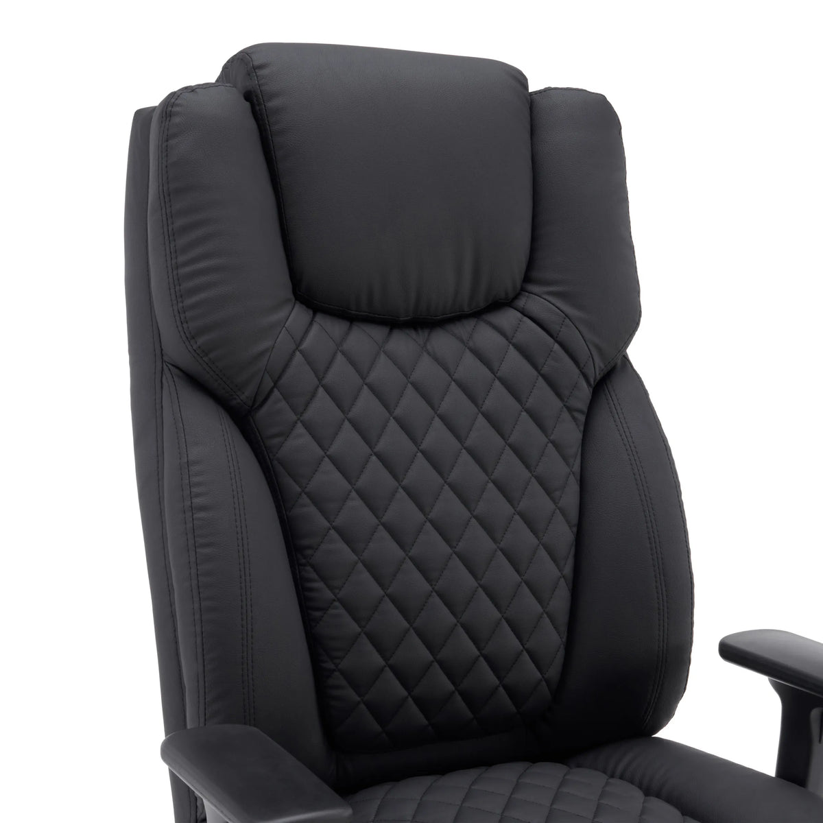 Dossier avec surpiqûres en losanges du siège pivotant XXL Pullmann Gen2 en similicuir noir de hjh OFFICE