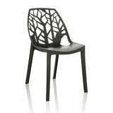 Chaise d'extérieur ARTIFO TRI noire avec dossier ajouré au look organique de hjh OFFICE – vue à 360° (vue de trois quarts avant 30°)