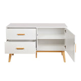 Buffet blanc TAROLO avec deux tiroirs, un compartiment avec porte ouverte et pieds en bois de hjh LIVING