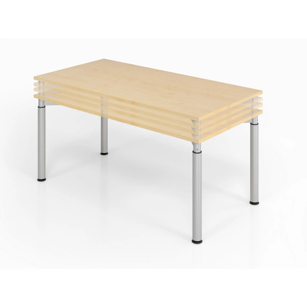 Höhenverstellbarer Schreibtisch YAMA 12 G der Serie YAMA in Ahorn mit silbernen Beinen von hjh OFFICE PRO