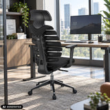 Siège de bureau de qualité professionnelle ERGO LINE II PRO noir avec dossier en maille et appui-tête de hjh OFFICE (image générée par IA)
