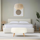 Banc blanc STORIANO avec revêtement en tissu et quatre pieds en bois clair de hjh LIVING