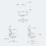 Dessin technique de la chaise de bureau LiberNovo Maxis Manual avec indications de hauteur, largeur et profondeur en centimètres de Libernovo