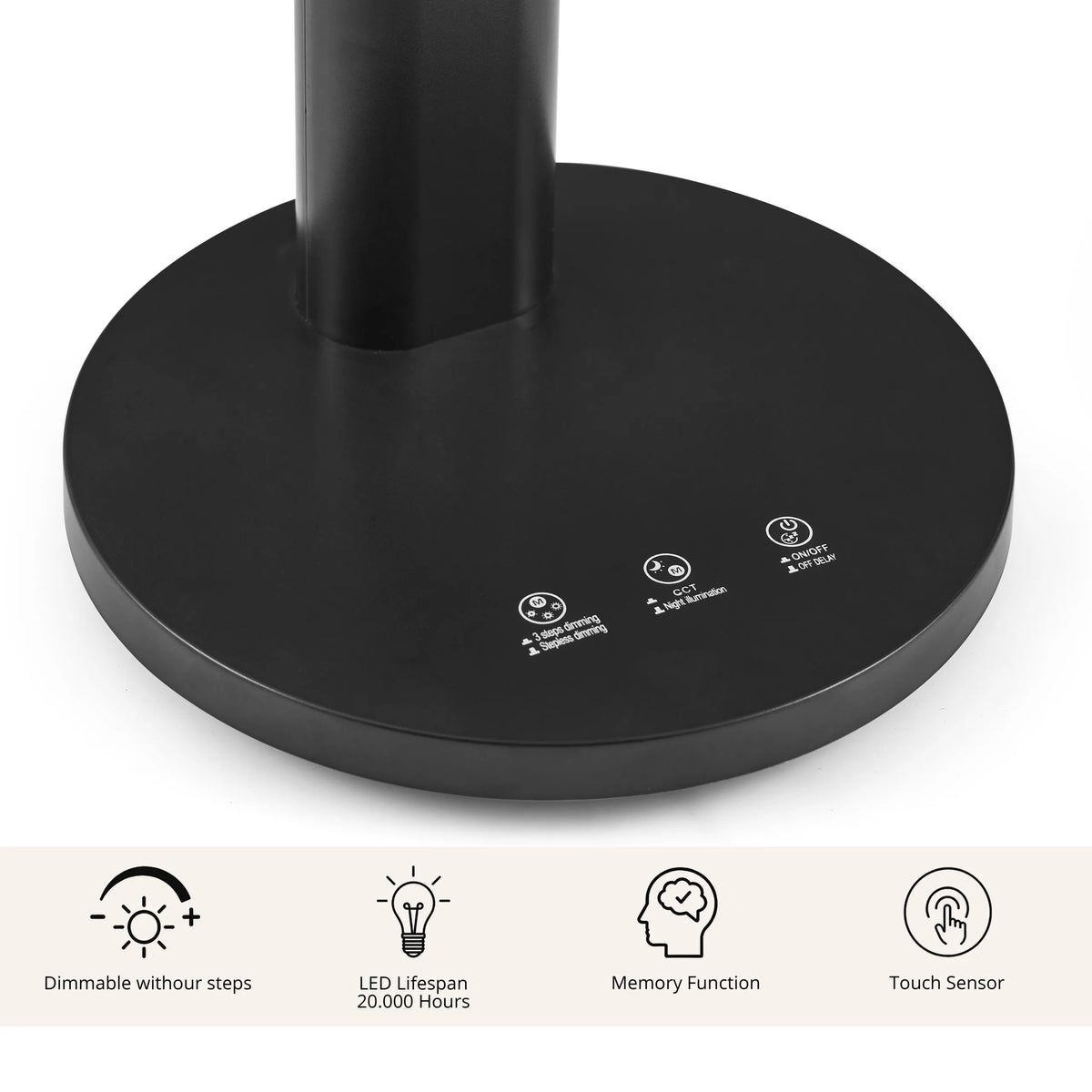 Commandes tactiles sur le pied noir de la lampe de bureau Lumanova D4 de hjh OFFICE