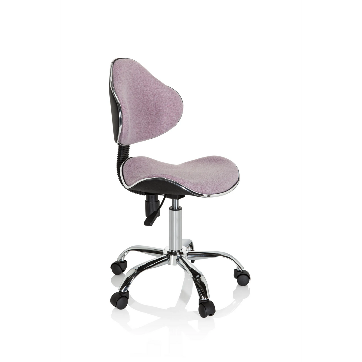 Chaise pivotante pour des enfants KIDDY GTI-3 rose avec piètement brillant et cinq roulettes de hjh OFFICE – vue à 360° (vue de trois quarts avant 60°)