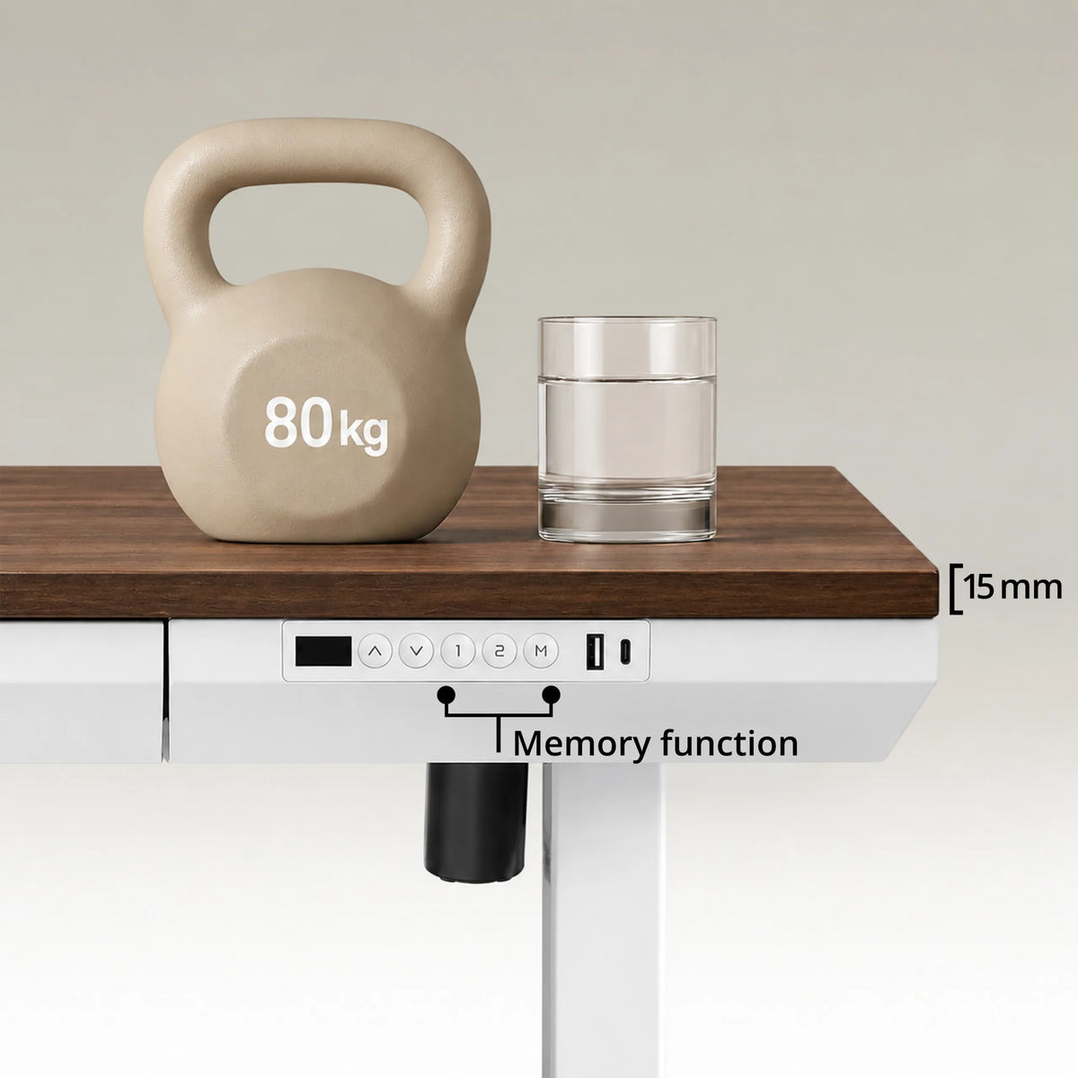 Panneau de commande avec fonction mémoire et plateau de 15 mm d'épaisseur du bureau réglable en hauteur Worktime Plus de hjh OFFICE