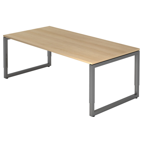 Höhenverstellbarer Schreibtisch REGO 2E G in Eicheoptik mit graphitgrauem Gestell von hjh OFFICE PRO