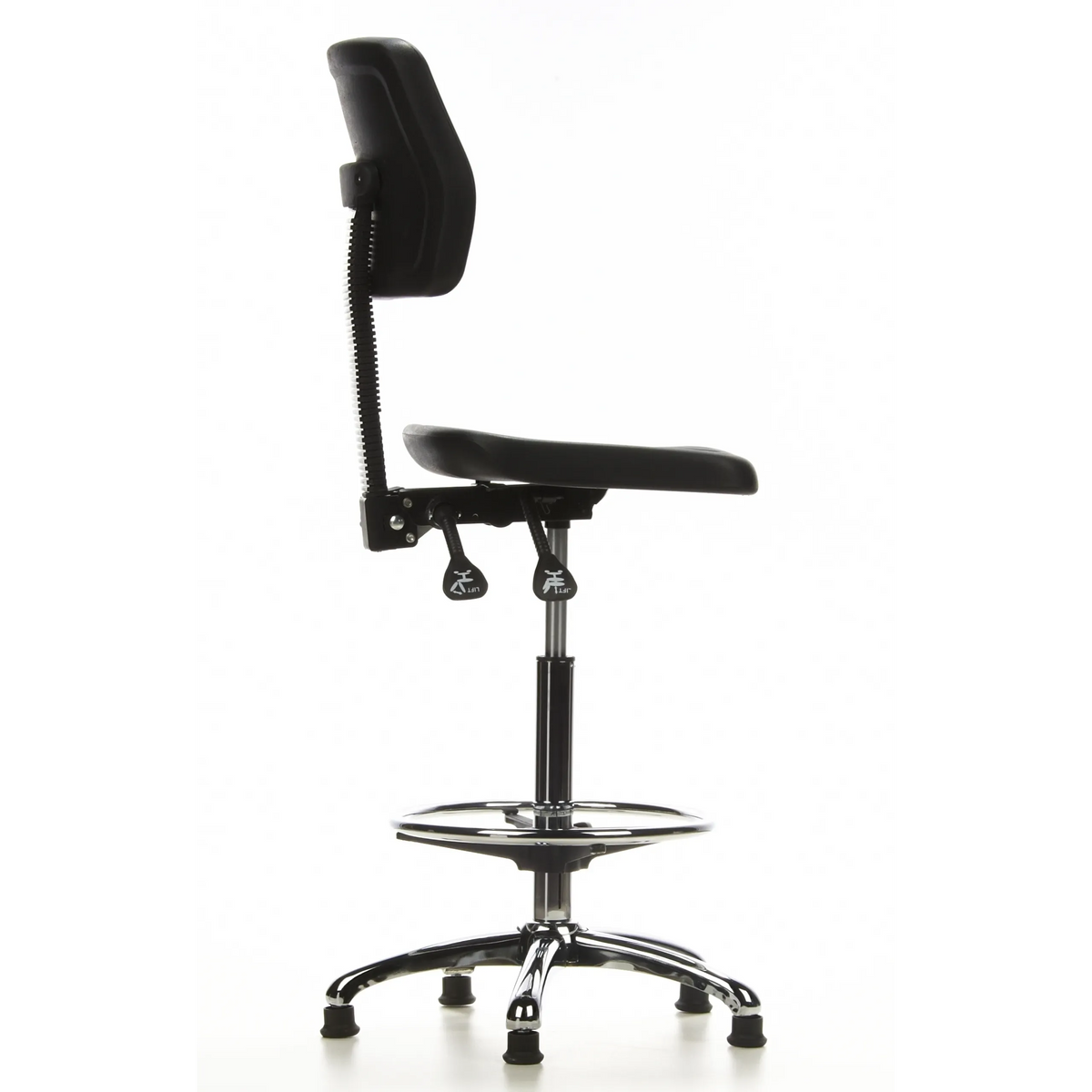 Chaise de comptoir TOP WORK 11 noire avec repose-pieds et piètement à cinq branches de hjh OFFICE – vue à 360° (vue de profil 100°)