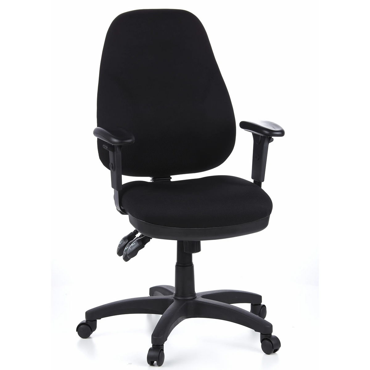 Siège de bureau de qualité professionnelle ZENIT PRO noir avec accoudoirs et piètement à cinq roulettes de hjh OFFICE – vue à 360° (vue de face 20°)