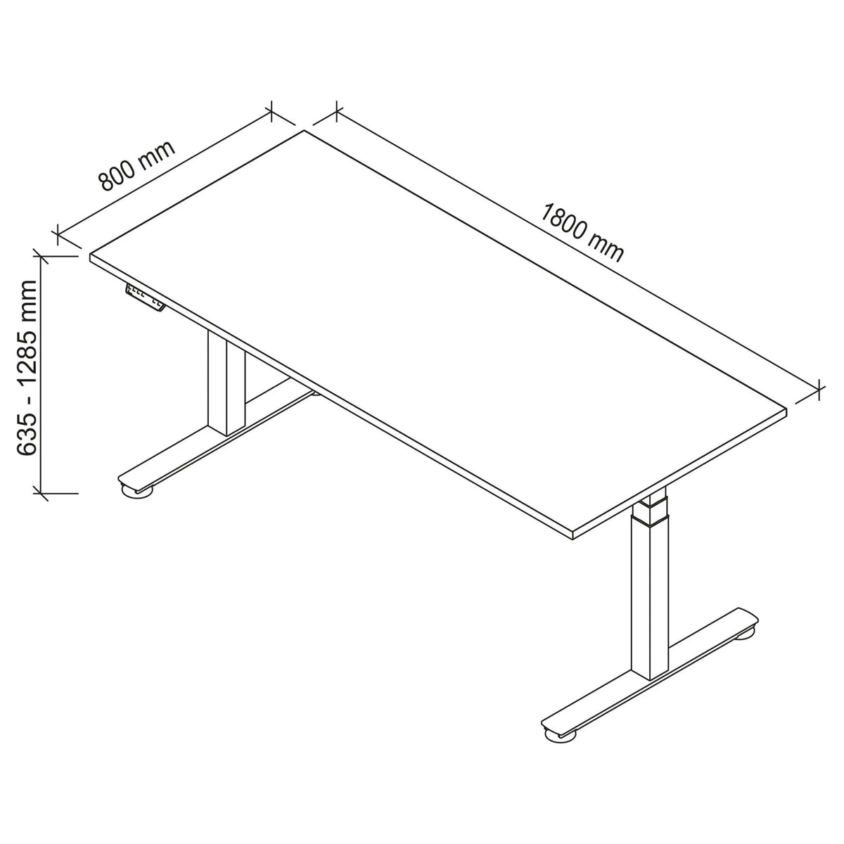 Dessin technique du bureau XDSM 19 G de 180 × 80 cm de hjh OFFICE PRO