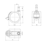 Dessin technique des Roulettes 5x ROLO STOP 11mm/65mm avec un diamètre de 65 mm de hjh OFFICE