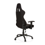 Fauteuil Gamer noir GAME FORCE avec appui-tête, accoudoirs et base à cinq roulettes de hjh OFFICE – vue à 360° (vue de trois quarts arrière 120°)