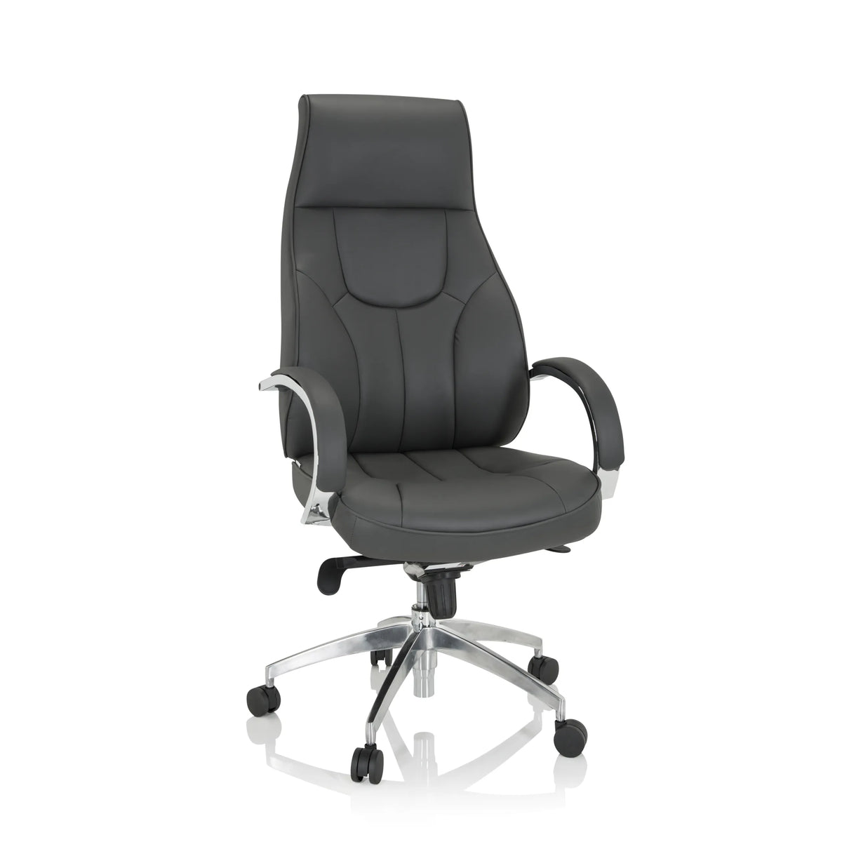 Siège de direction de qualité professionnelle ELEGANCE I gris avec accoudoirs et pied brillant à cinq roulettes de hjh OFFICE – vue à 360° (vue de face 20°)