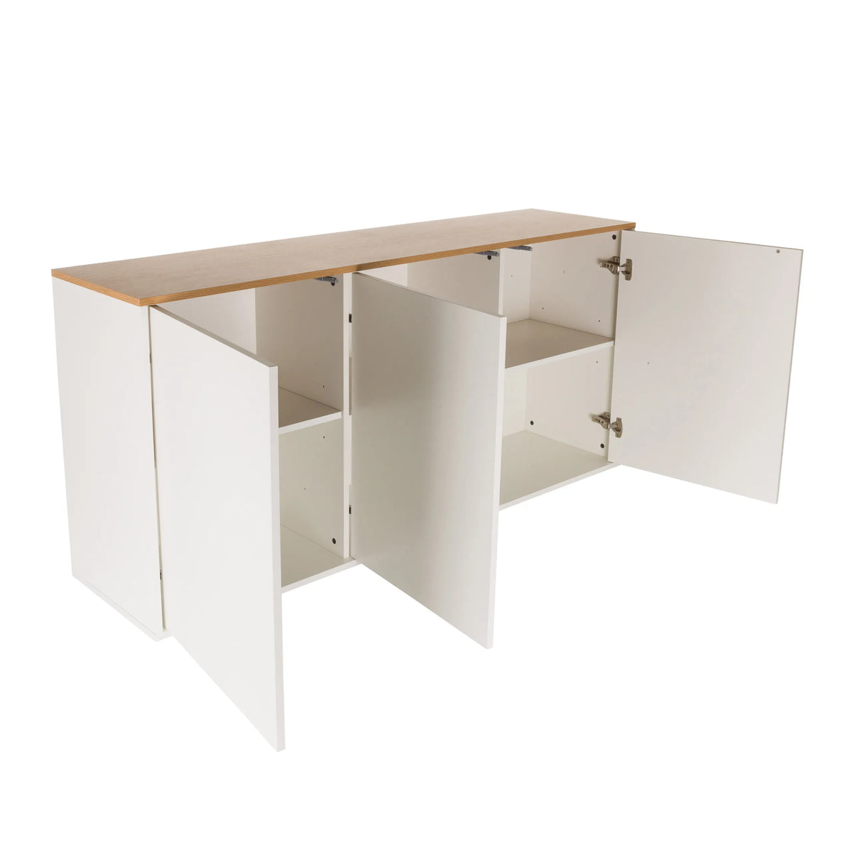 Buffet ouvert KELO S en blanc avec un plateau aspect chêne de hjh LIVING