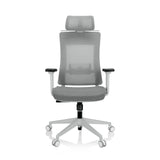 Siège de bureau de qualité professionnelle COMFIO WMH gris, dossier maille, appuie-tête et base à roulettes de hjh OFFICE – vue à 360° (vue de face 0°)