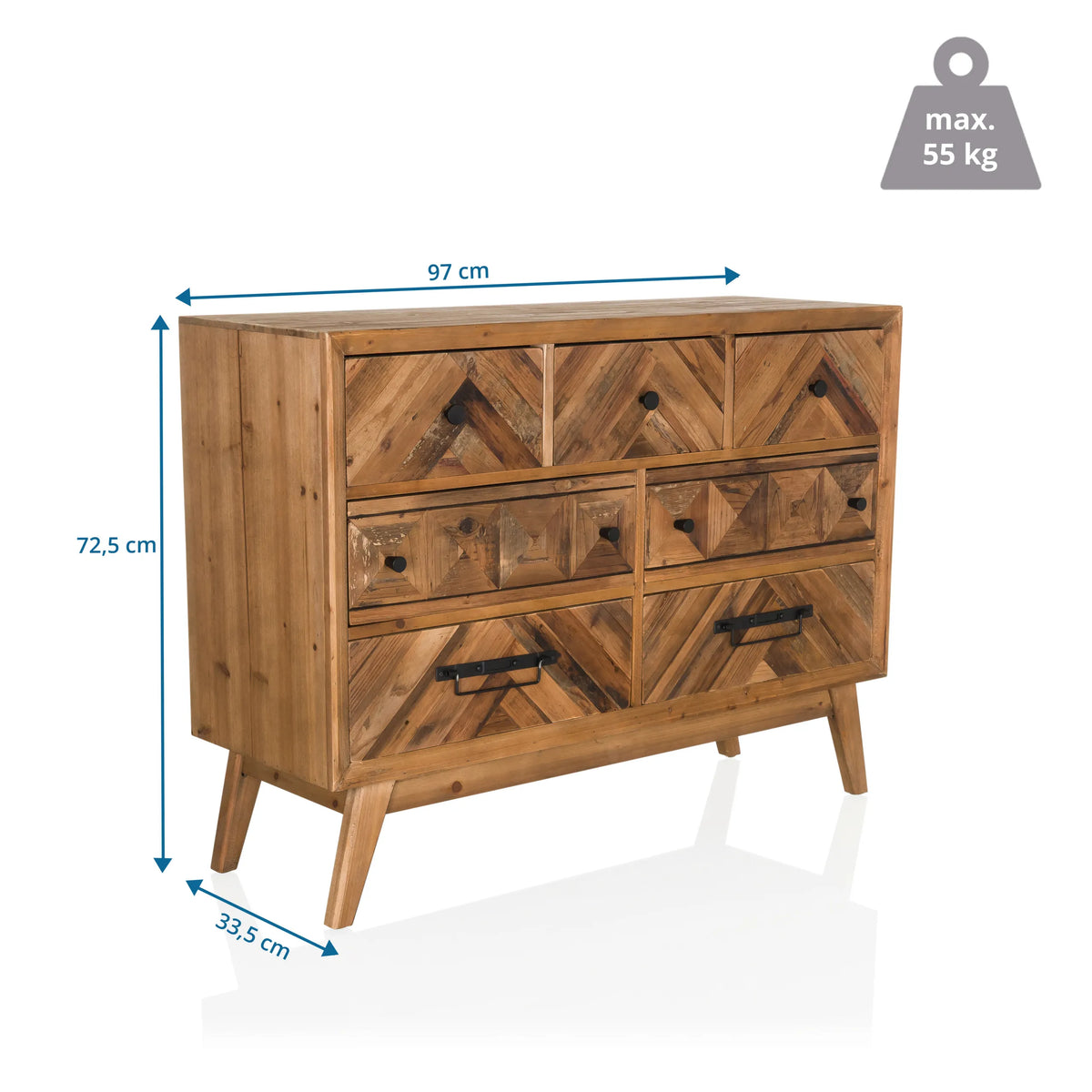 Vue dimensionnelle du Buffet SANTJAGO WOOD XL de 97 × 72,5 cm et d'une charge maximale de 55 kg de hjh LIVING