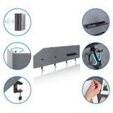 Cloisons de table grises FLEXMIUT T TOP avec accessoires tels qu'une tablette, un support et une fonction de tableau d'affichage de hjh OFFICE