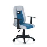 Chaise pivotante pour des enfants KIDDY EXTRA gris-bleu avec accoudoirs et base à cinq roulettes de hjh OFFICE – vue à 360° (vue de trois quarts avant 40°)