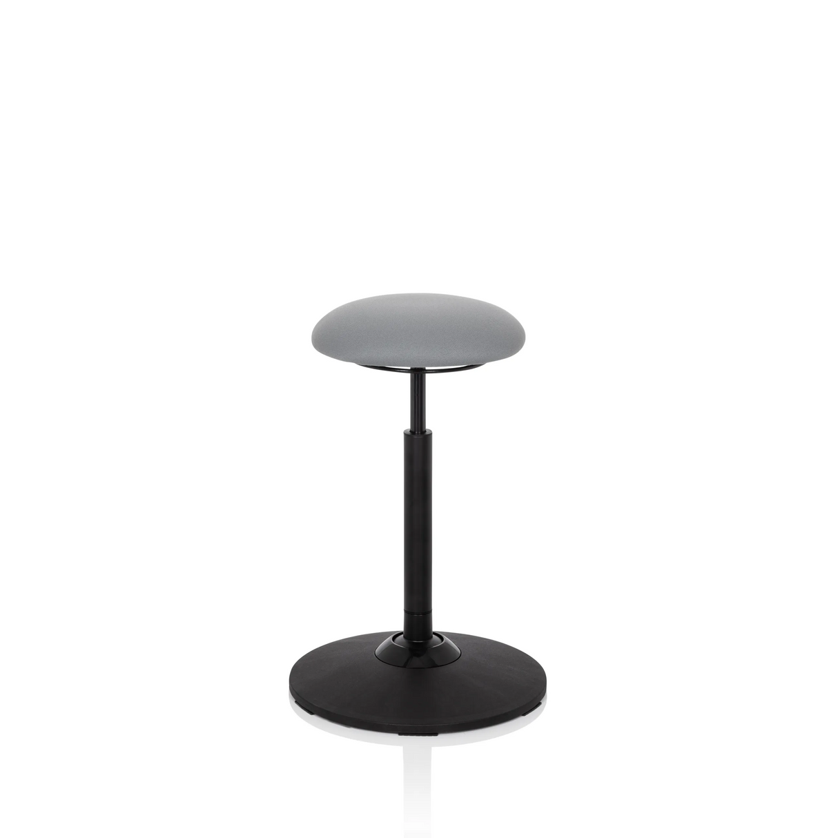 Siège assis-debout BALANCE SIT gris avec assise ronde et pied noir de hjh OFFICE – vue à 360° (vue de trois quarts avant 60°)