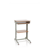 Bureau assis-debout WORKSTATION gris en hêtre avec surface de rangement et quatre roulettes de hjh OFFICE – vue à 360° (vue de face 20°)