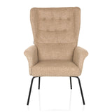 Fauteuil rembourré beige HAVENIO avec capitonnage, accoudoirs et pieds en métal noir de hjh LIVING – vue à 360° (vue de face 0°)