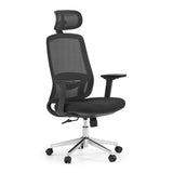 Siège de bureau de qualité professionnelle Ergosento noir avec dossier en maille, appui-tête et piètement à cinq roulettes de hjh OFFICE – vue à 360° (vue de trois quarts avant 45°)