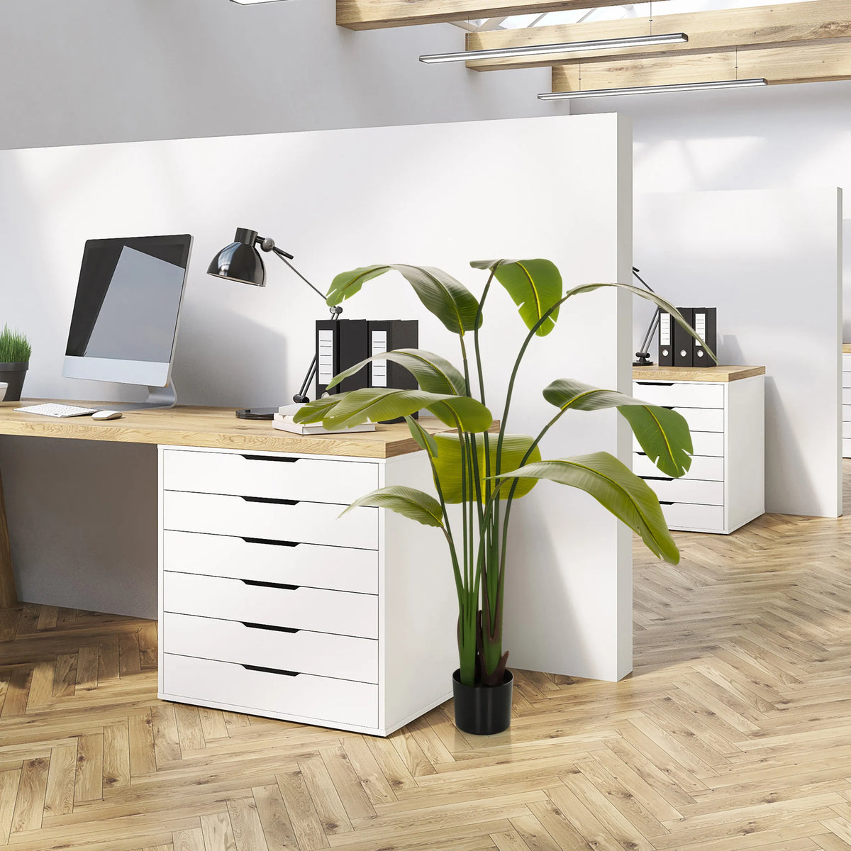 Plante artificielle verte BANANE dans un pot noir dans le bureau de hjh OFFICE