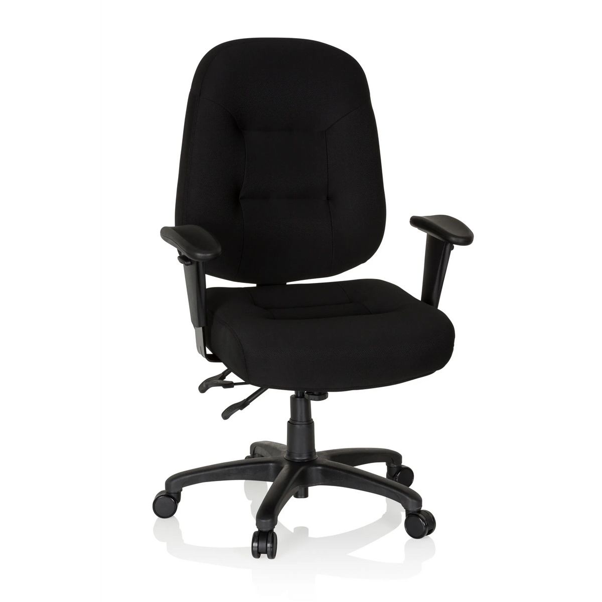 Siège de bureau de qualité professionnelle ZENIT XXL noir avec accoudoirs et pied à cinq roulettes de hjh OFFICE – vue à 360° (vue de face 20°)