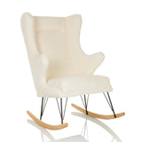 Fauteuil de salon blanc MAPOON comme fauteuil à bascule avec patins en bois et métal de hjh LIVING – vue à 360° (vue de trois quarts avant 30°)