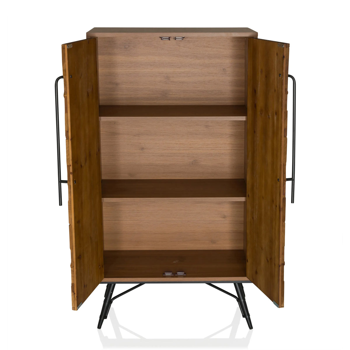 Compartiment ouvert avec deux étagères de la Commode SANTJAGO WOOD HIGH aspect bois brun foncé de hjh LIVING