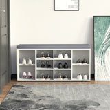 Armoire à chaussures ESTHA 10 blanche avec surface d'assise grise et neuf compartiments ouverts de hjh LIVING