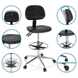 Fonctions réglables de la Chaise de comptoir TOP WORK 24 I en noir avec repose-pieds et roulettes de hjh OFFICE