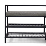Assise grise et deux clayettes grillagées de l'armoire à chaussures Estha Loft en noir de hjh LIVING