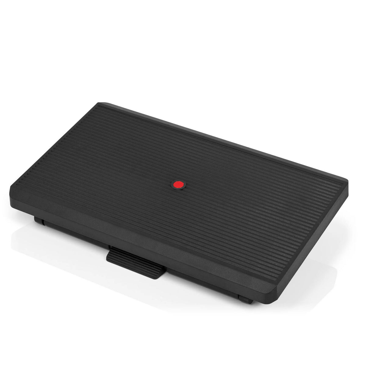 Repose-pieds PIEDINO STRIPE PRO noir avec surface striée et bouton rouge de hjh OFFICE – vue à 360° (vue de face 0°)