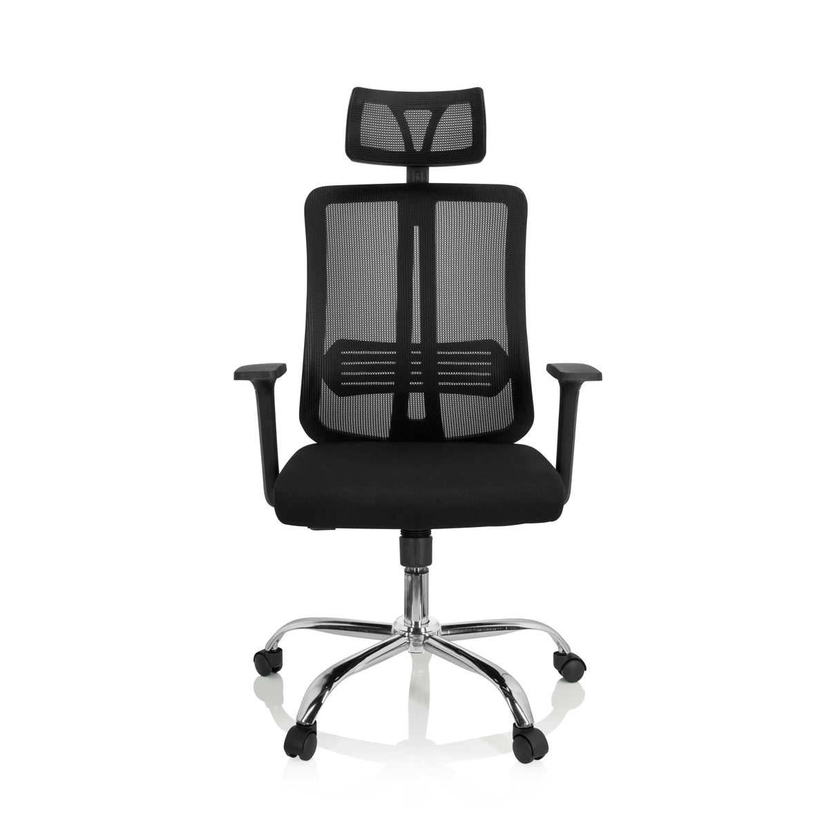 Siège de bureau à domicile ZH 200 noir avec dossier en maille et base à cinq roulettes de hjh OFFICE – vue à 360° (vue de face 0°)
