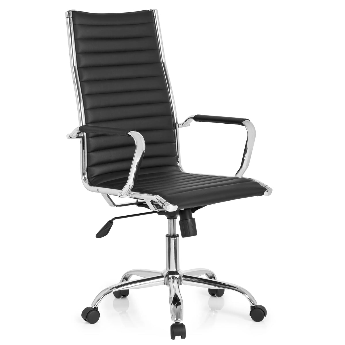 Siège de direction de qualité professionnelle VEMONA 20 noir, surpiqûres, accoudoirs et base à roulettes de hjh OFFICE – vue à 360° (vue de trois quarts avant 40°)